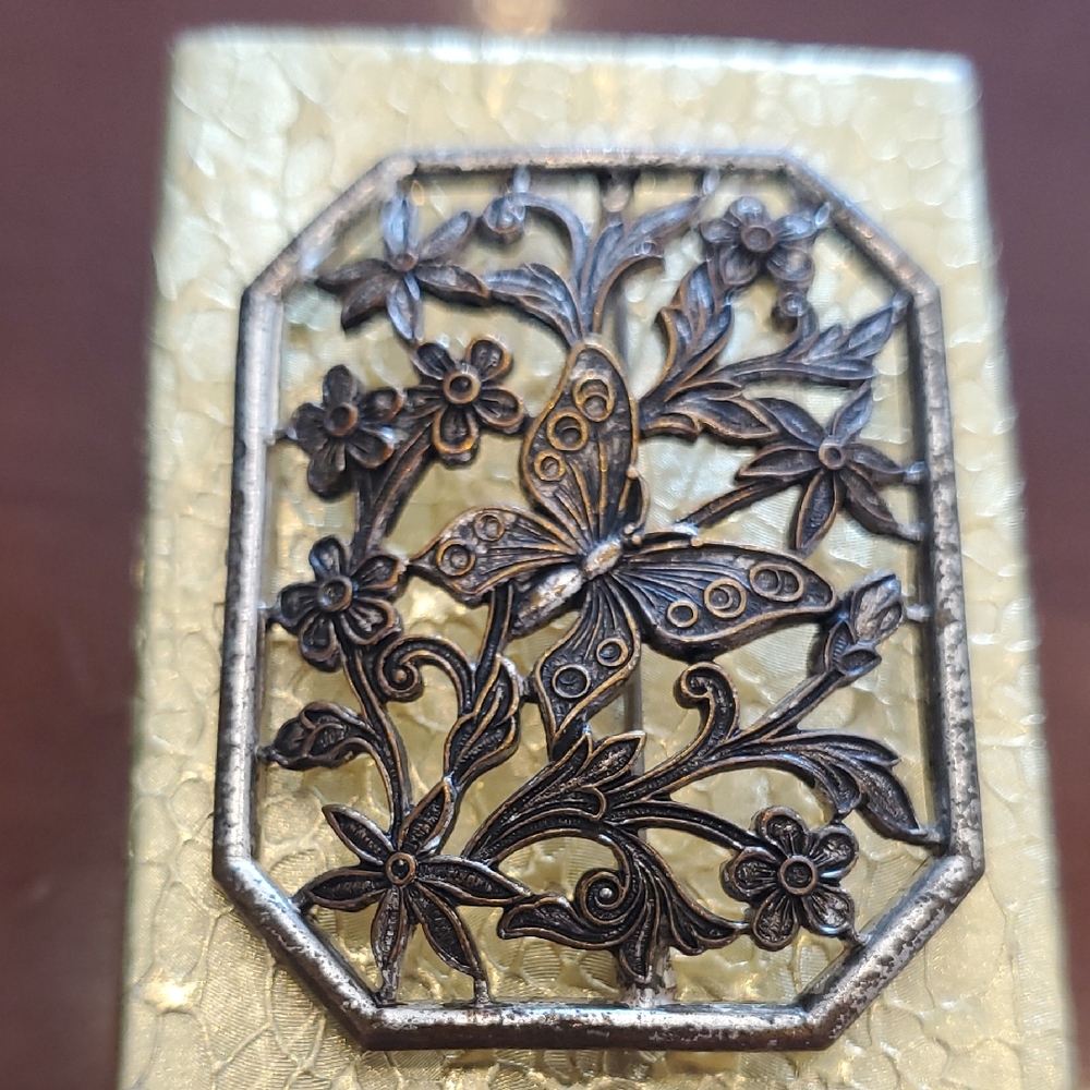 Two Tone Floral Butterfly Brooch